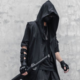 Dark Sleeveless Cloak Robe Hooded Wizard Coat